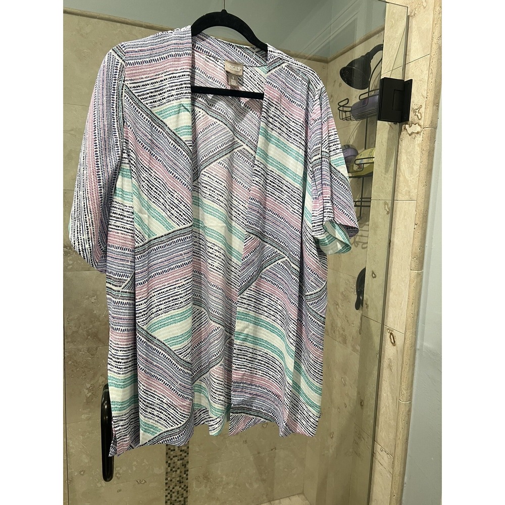 Chico's Travelers Size 1 Medium Kimono Open Front Cardigan Blue Green Purple